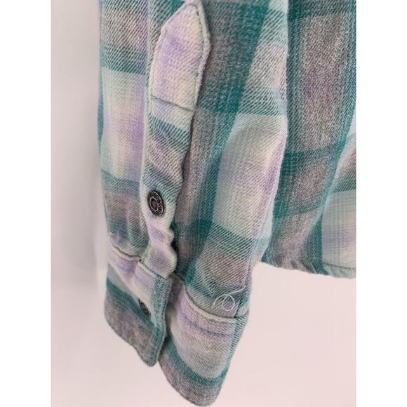 Noble Outfitters Flannel Shirt Green Plaid Long Sleeve Metal Button Up M - Picture 6 of 11